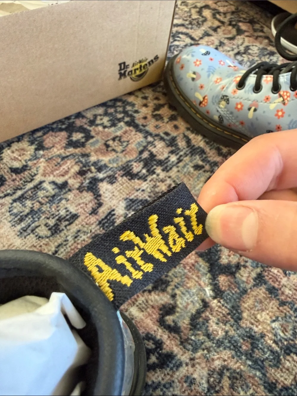 Dr. Martens Kids Light Blue Floral & Mushroom Combat Boots